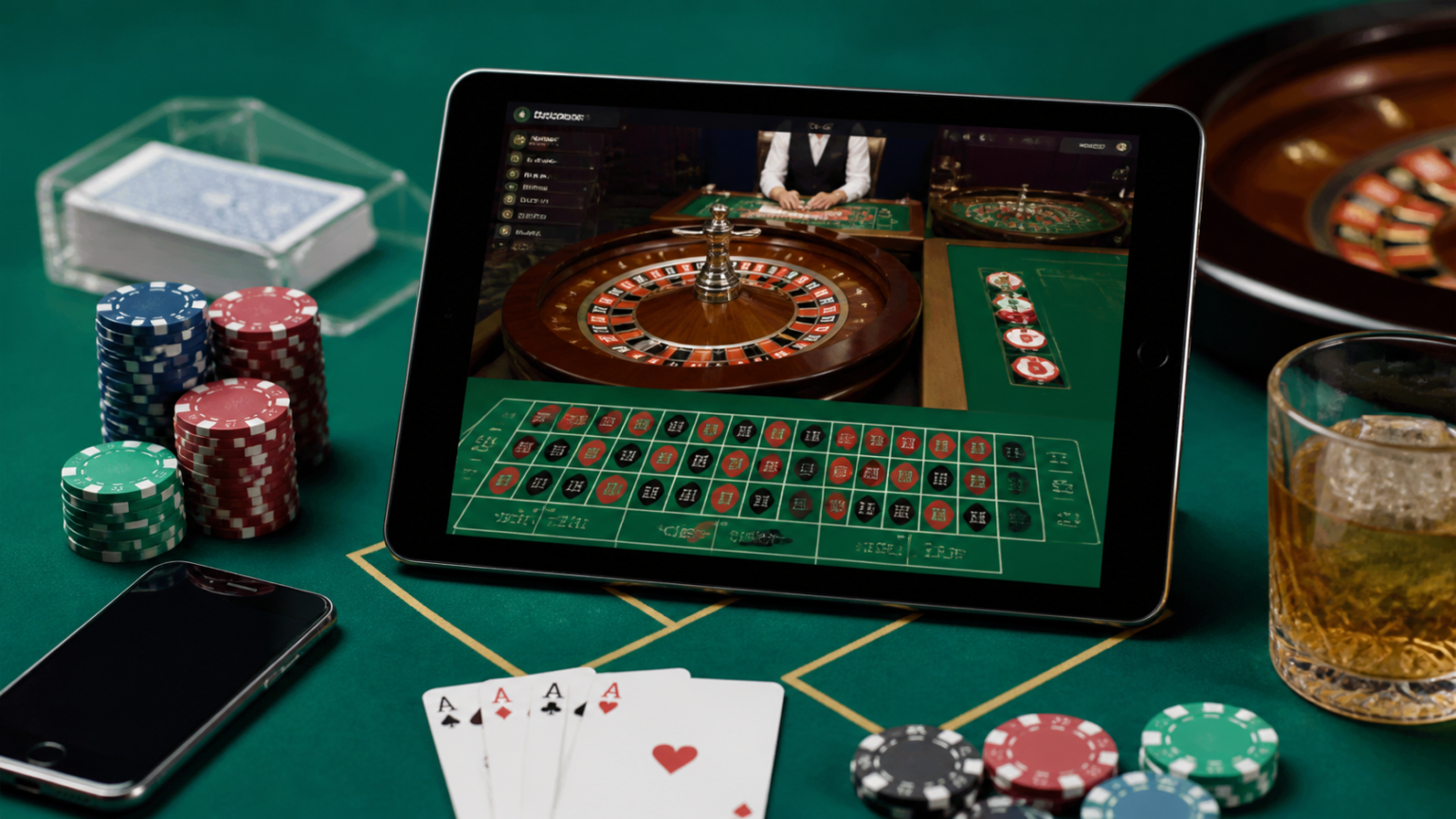Judi Online Serta Perkembangan Kasino Atas Talian Casino betting screen with chips and a smartphone