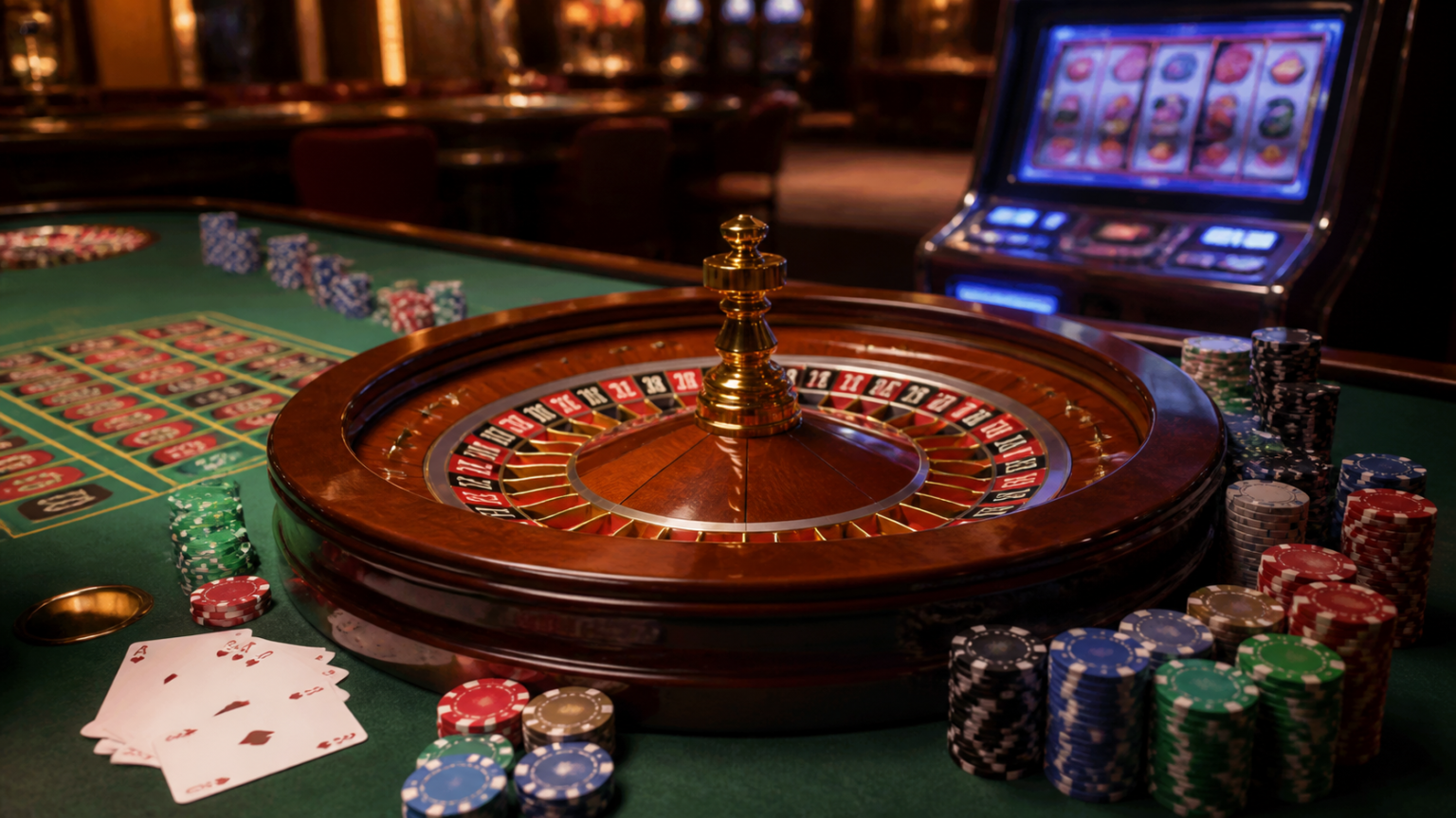 Online Casinos Singapore: What Players Should Consider Casino roulette table with cards and slot machine display