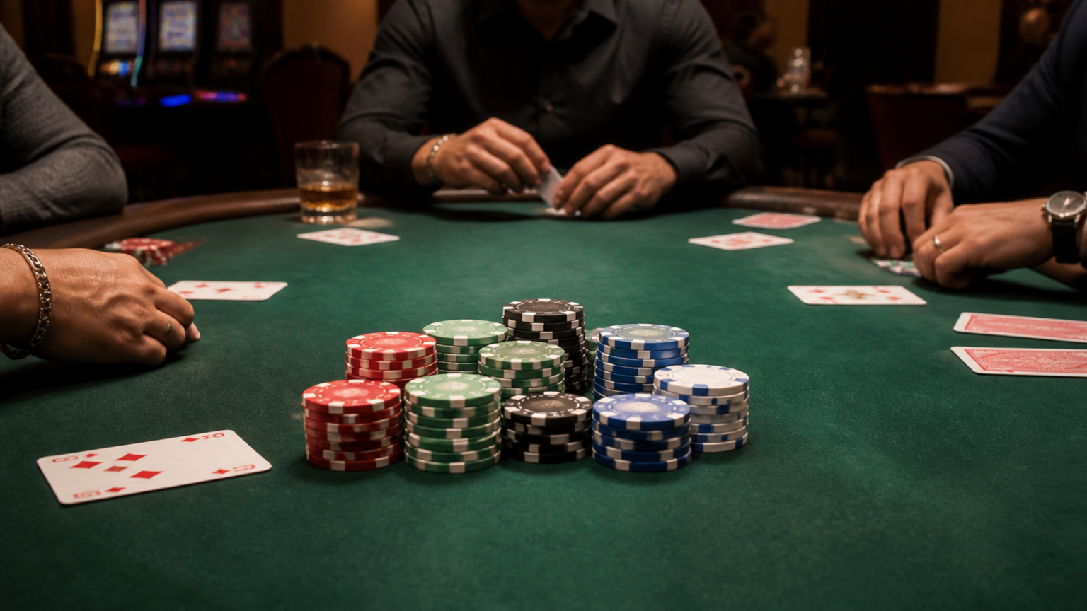 ブックメーカーをスマホで利用する前に確認したい機能とSlots Casinosの特徴 Real-money poker table with cards and chips