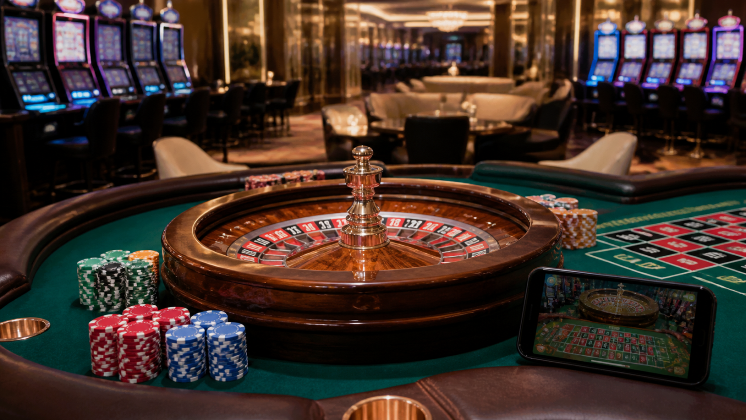 What Defines a Good Casino Experience: online casino Singapore Online casino Singapore scene with roulette wheel, slot machines, and mobile gaming